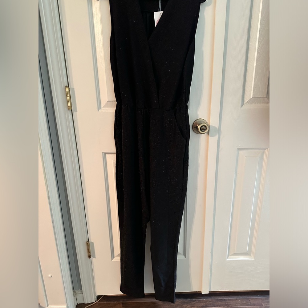 Large Black Sleeveless Metallic Jumpsuit NWT